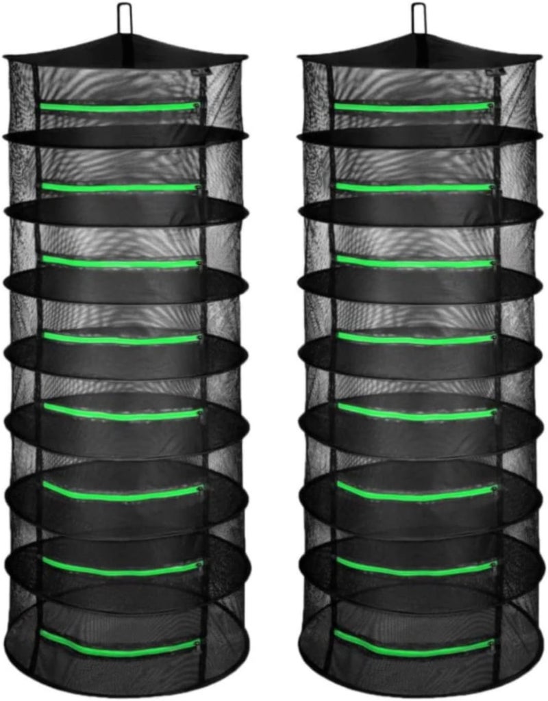 I-Power Herb Drying Rack 2-Pack 8-Layer 2ft Foldable Hanging Mesh Net Dryer with Zippers, Heavy Duty Ring, Free Storage Bag and Hook, for Hydroponics Plants Herbs Petals - Image 1